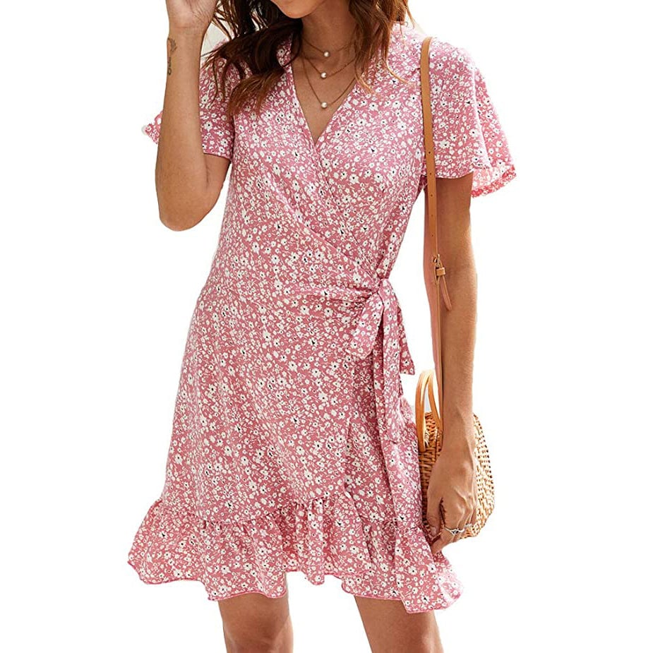 Womens Summer Wrap V Neck Polka Dot Dress Image 3