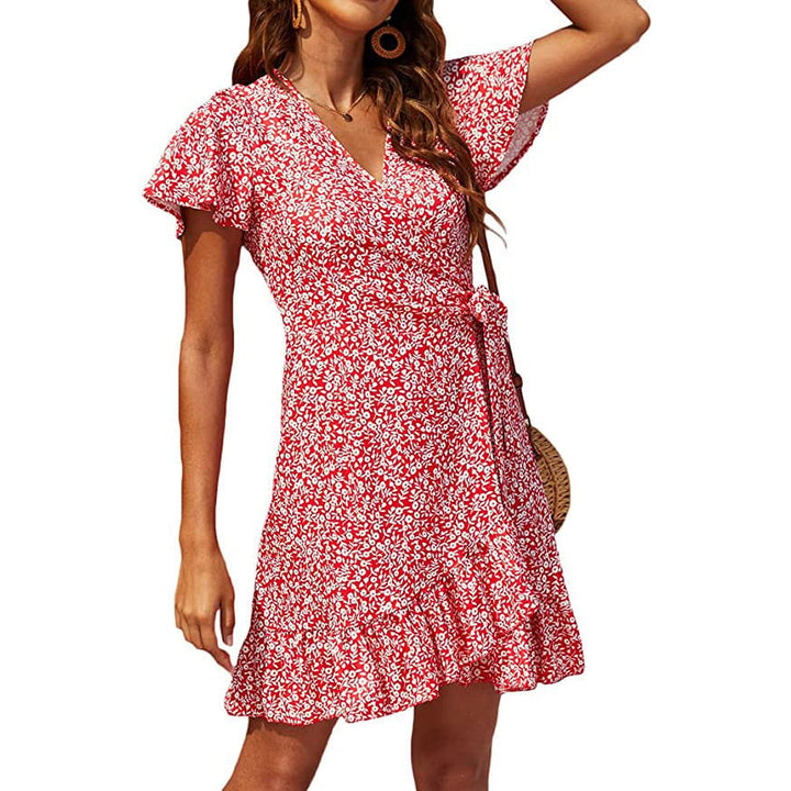 Womens Summer Wrap V Neck Polka Dot Dress Image 4