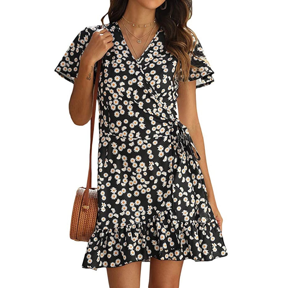 Womens Summer Wrap V Neck Polka Dot Dress Image 4