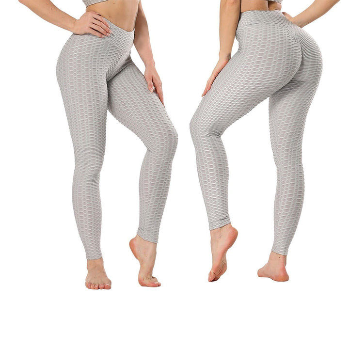 Womens High Waist Textured Butt Lifting Slimming Workout Leggings Tights Pants Image 2