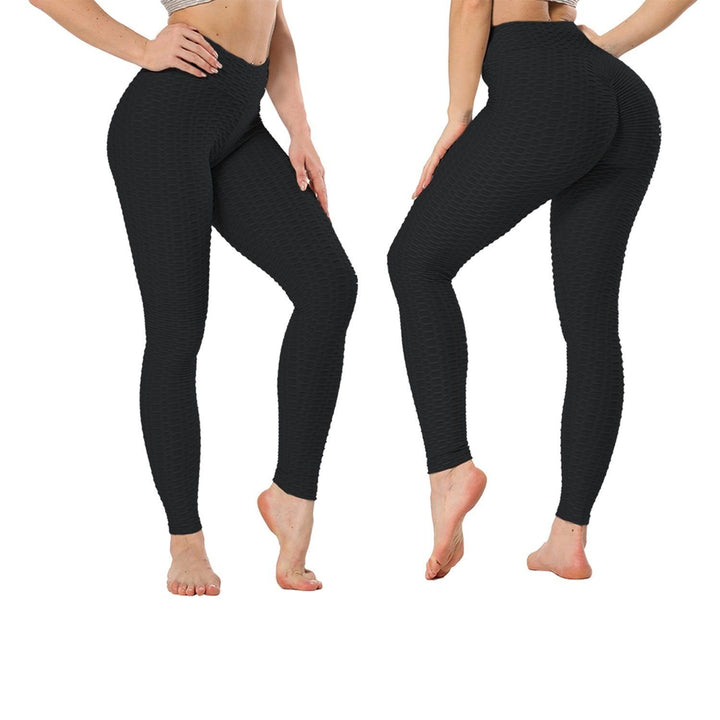 Womens High Waist Textured Butt Lifting Slimming Workout Leggings Tights Pants Image 3