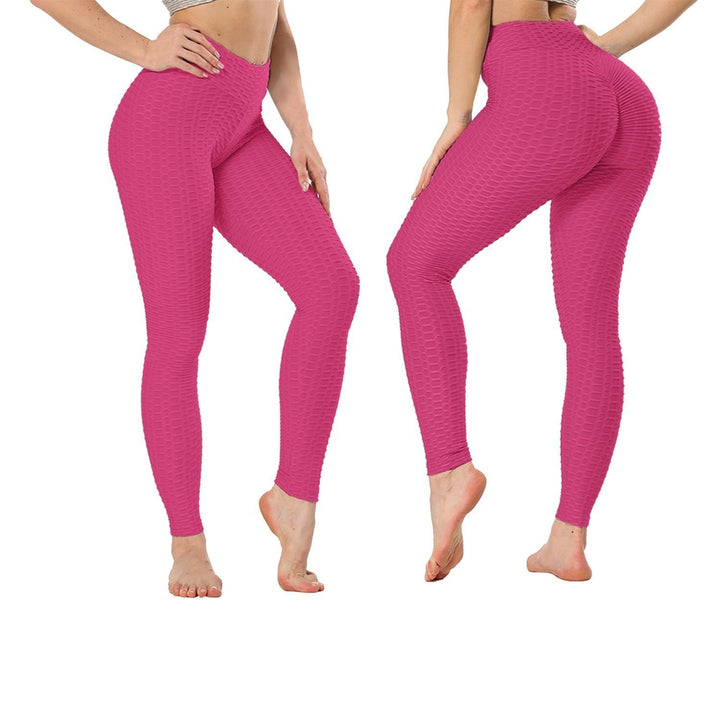 Womens High Waist Textured Butt Lifting Slimming Workout Leggings Tights Pants Image 4