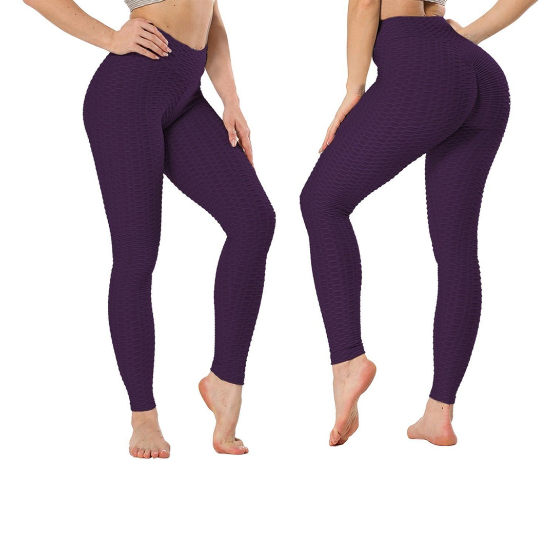 Womens High Waist Textured Butt Lifting Slimming Workout Leggings Tights Pants Image 6