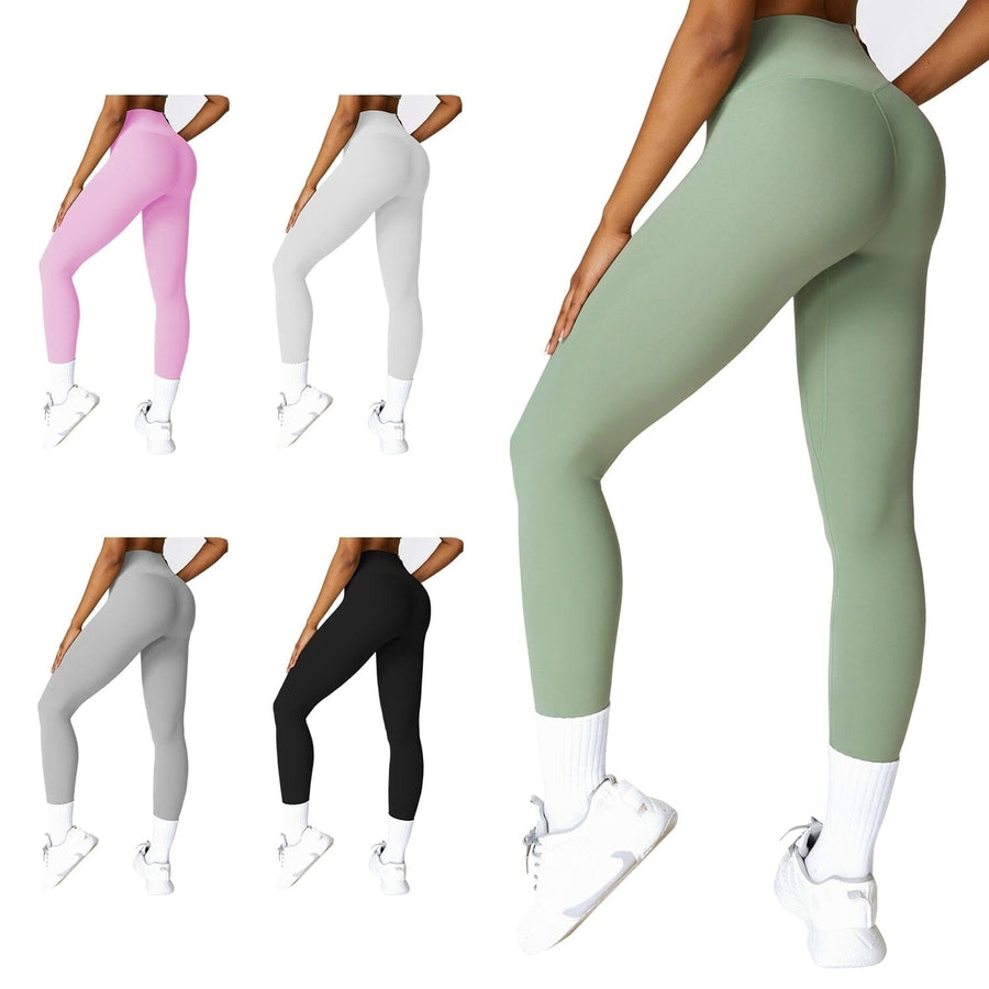 Womens High Waist Workout Leggings Tummy Control Compression with 25" Inseam No Front Seam Image 1