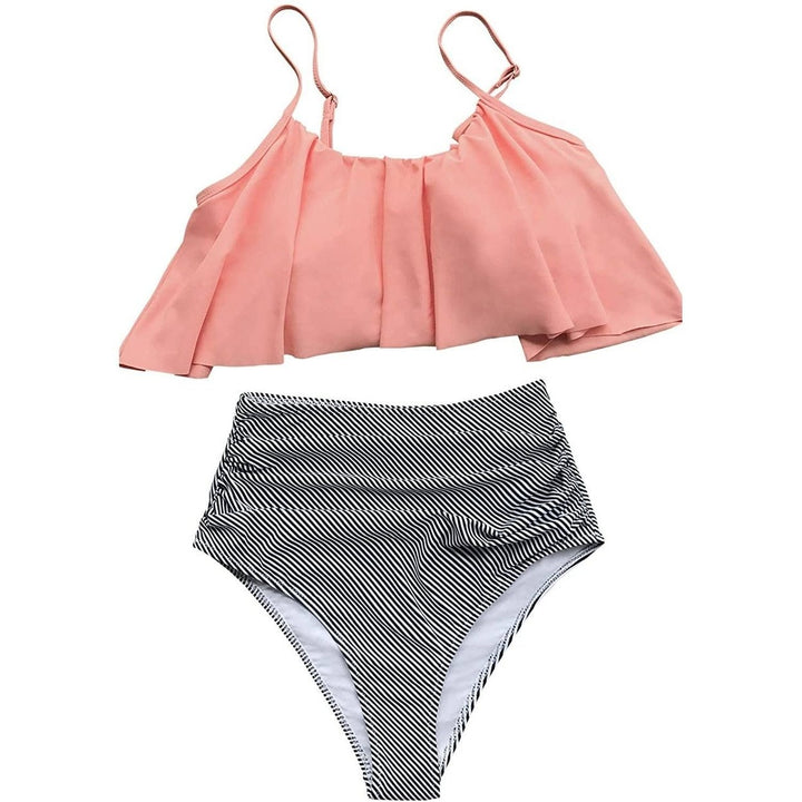 Womens High Waisted Falbala Bikini Set Image 1