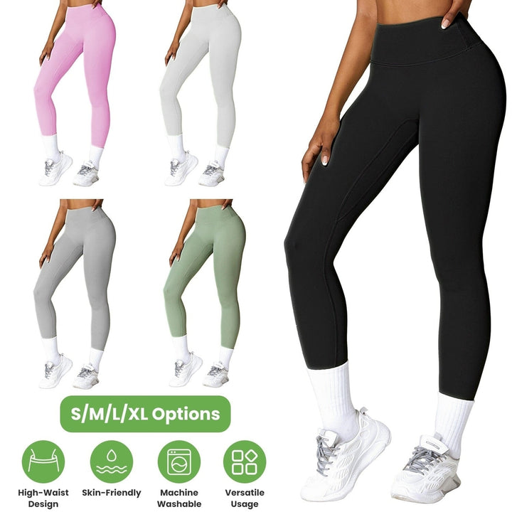 Womens High Waist Workout Leggings Tummy Control Compression with 25" Inseam No Front Seam Image 9