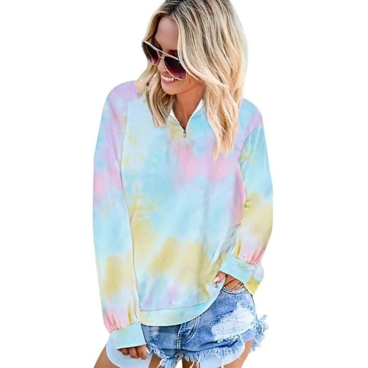 Womens Hoodie Pullover Quarter Zip Tie Dye Image 1