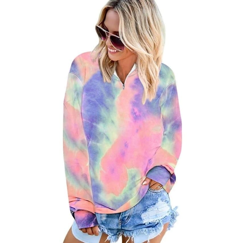 Womens Hoodie Pullover Quarter Zip Tie Dye Image 2