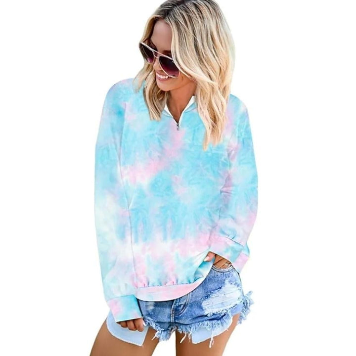 Womens Hoodie Pullover Quarter Zip Tie Dye Image 3