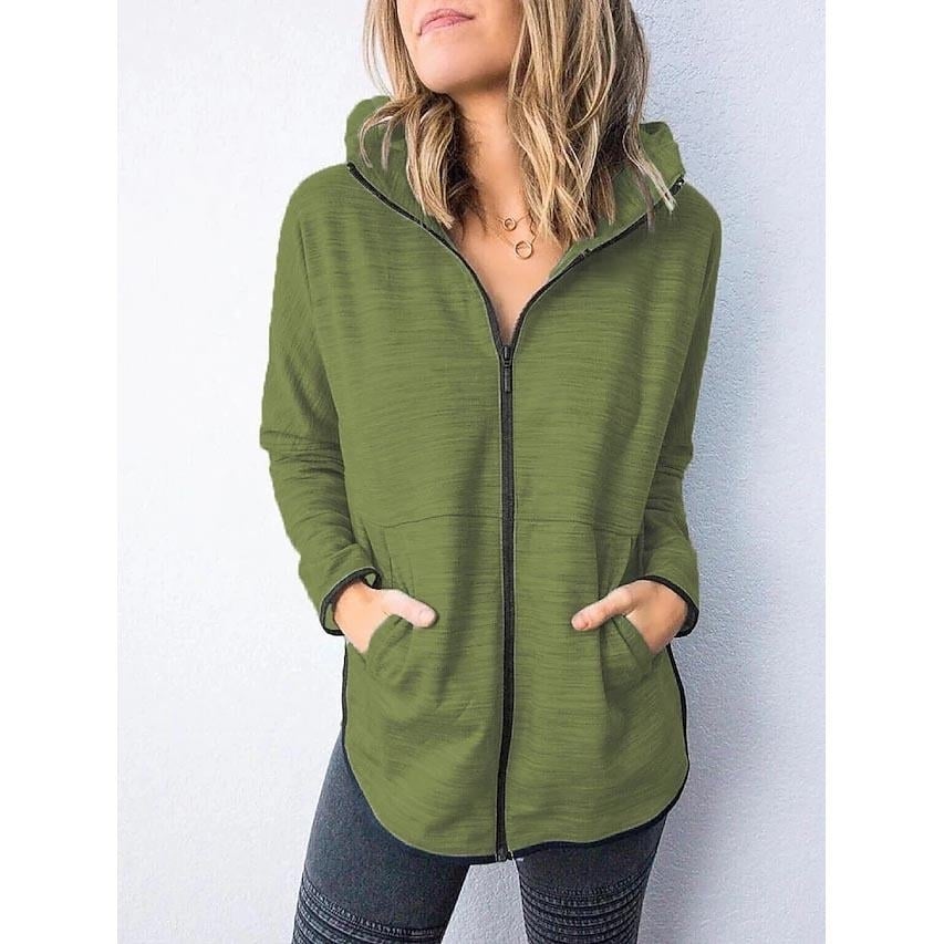 Womens Hoodie Zip Up Hoodie Sweatshirt Plain Zipper Front Image 2