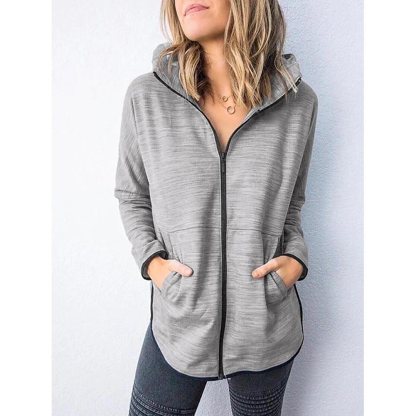 Womens Hoodie Zip Up Hoodie Sweatshirt Plain Zipper Front Image 3