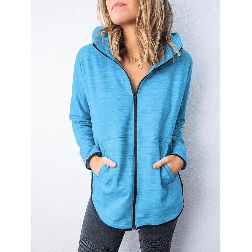 Womens Hoodie Zip Up Hoodie Sweatshirt Plain Zipper Front Image 1