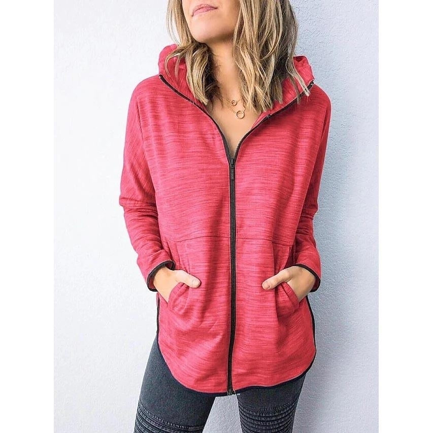 Womens Hoodie Zip Up Hoodie Sweatshirt Plain Zipper Front Image 4