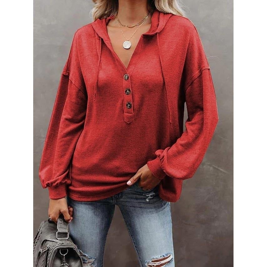 Womens Hoodie Sweatshirt Solid Color Image 2