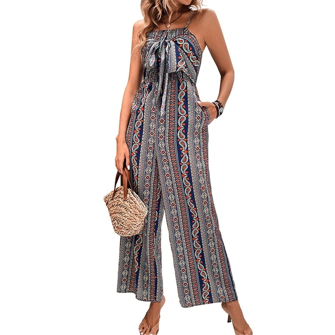 Womens Jumpsuit Pocket Print Geometric Square Image 1