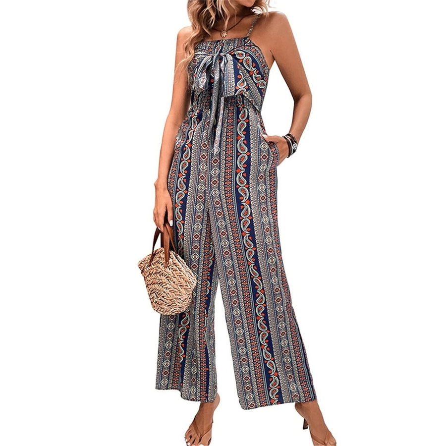 Womens Jumpsuit Pocket Print Geometric Square Image 1