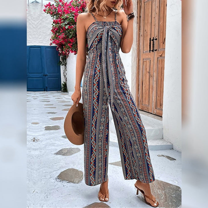 Womens Jumpsuit Pocket Print Geometric Square Image 2