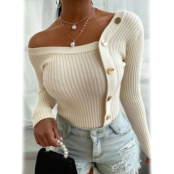 Womens Knitted Solid Color Pullover Sweater Image 1