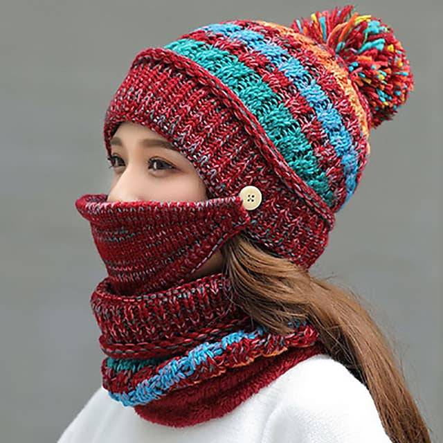 Womens Knitted Hat Scarf Mask Set Image 2