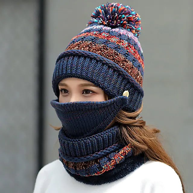 Womens Knitted Hat Scarf Mask Set Image 3