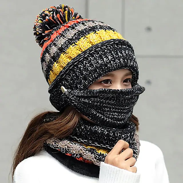 Womens Knitted Hat Scarf Mask Set Image 4