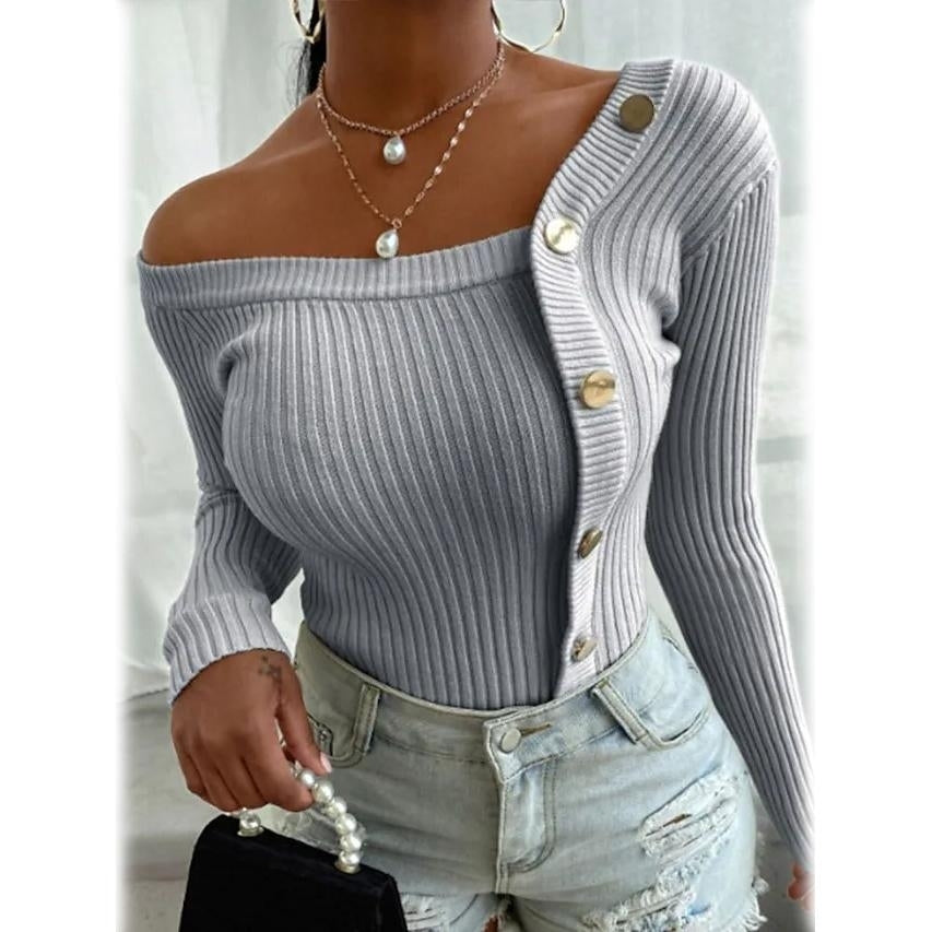 Womens Knitted Solid Color Pullover Sweater Image 3