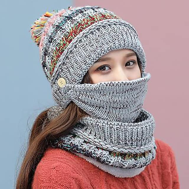 Womens Knitted Hat Scarf Mask Set Image 4