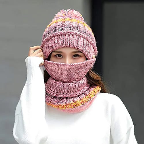 Womens Knitted Hat Scarf Mask Set Image 8