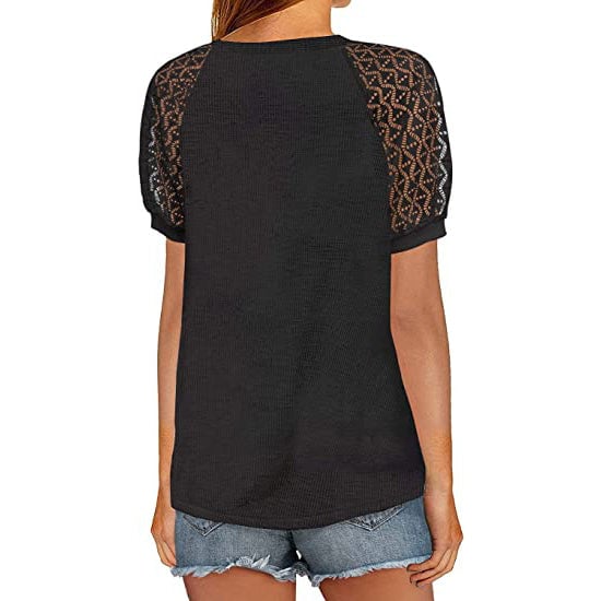 Womens Lace Short Sleeve V-Neck Top Image 7