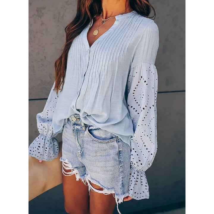 Womens Lace Crochet V-Neck Top Image 9