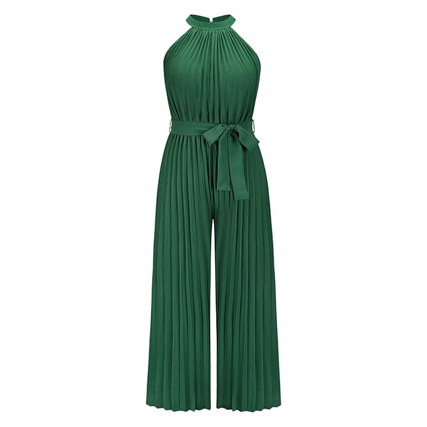 Womens Lace-Up Halter Casual Wide-Leg Jumpsuit Image 1