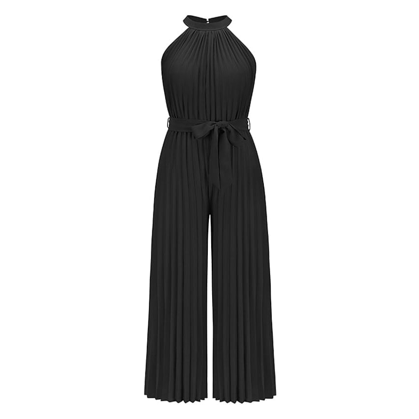 Womens Lace-Up Halter Casual Wide-Leg Jumpsuit Image 3