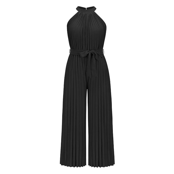 Womens Lace-Up Halter Casual Wide-Leg Jumpsuit Image 3