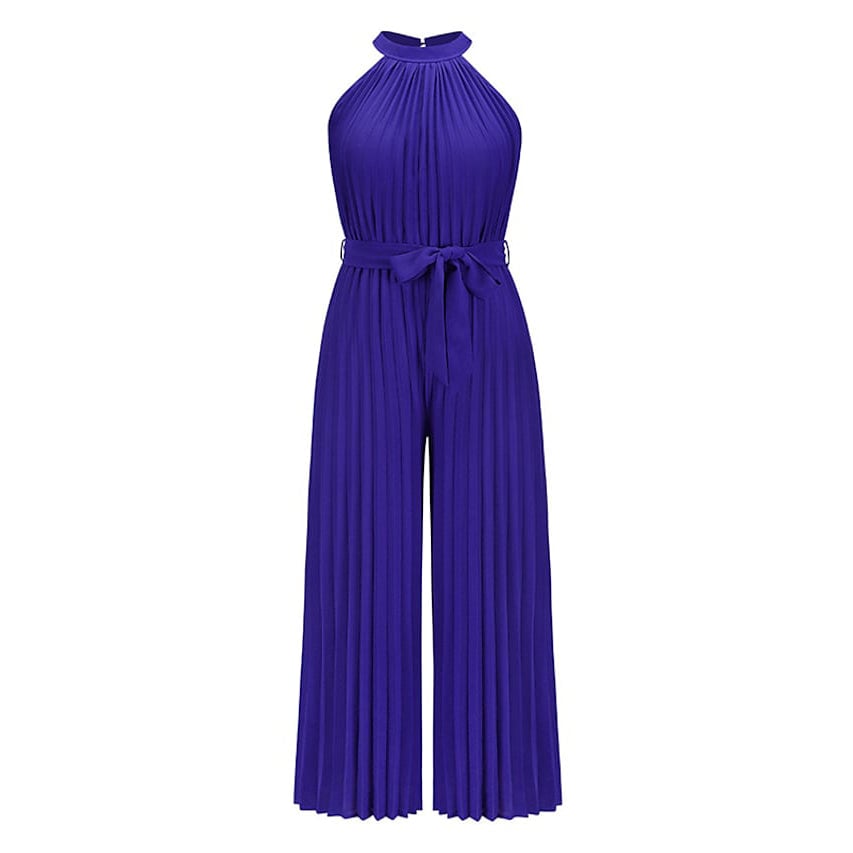 Womens Lace-Up Halter Casual Wide-Leg Jumpsuit Image 1