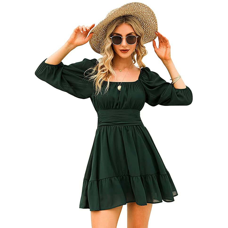 Womens Lantern Sleeve Tie Back Mini Dress Image 4