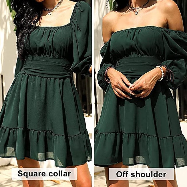 Womens Lantern Sleeve Tie Back Mini Dress Image 7