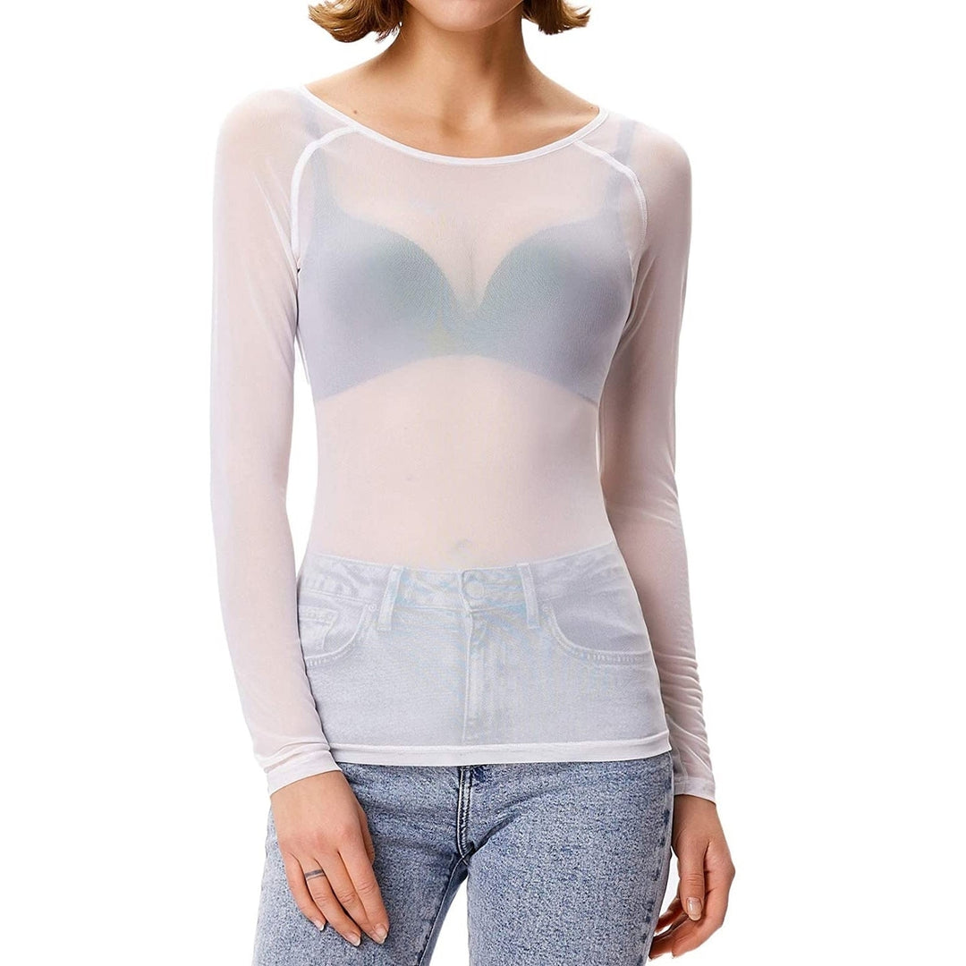 Womens Long Sleeve Sheer Mesh Sheer Top Image 1