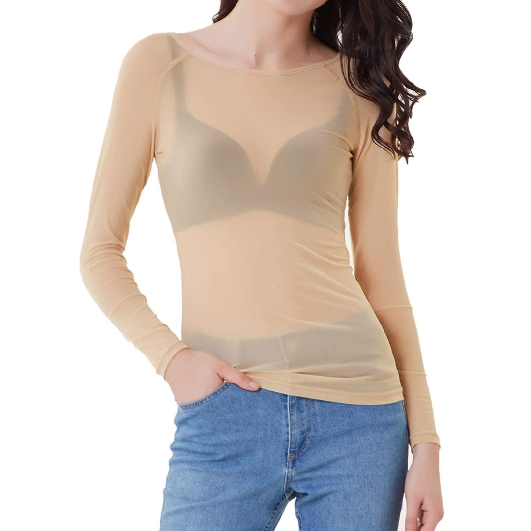 Womens Long Sleeve Sheer Mesh Sheer Top Image 2