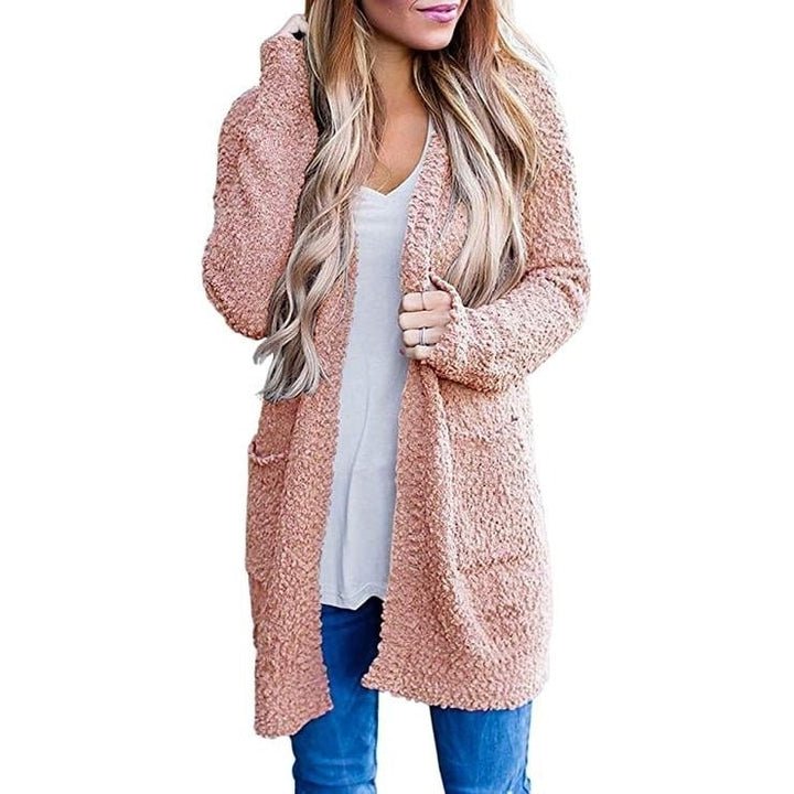 Womens Long Sleeve Soft Chunky Knit Sweater Coat Image 3