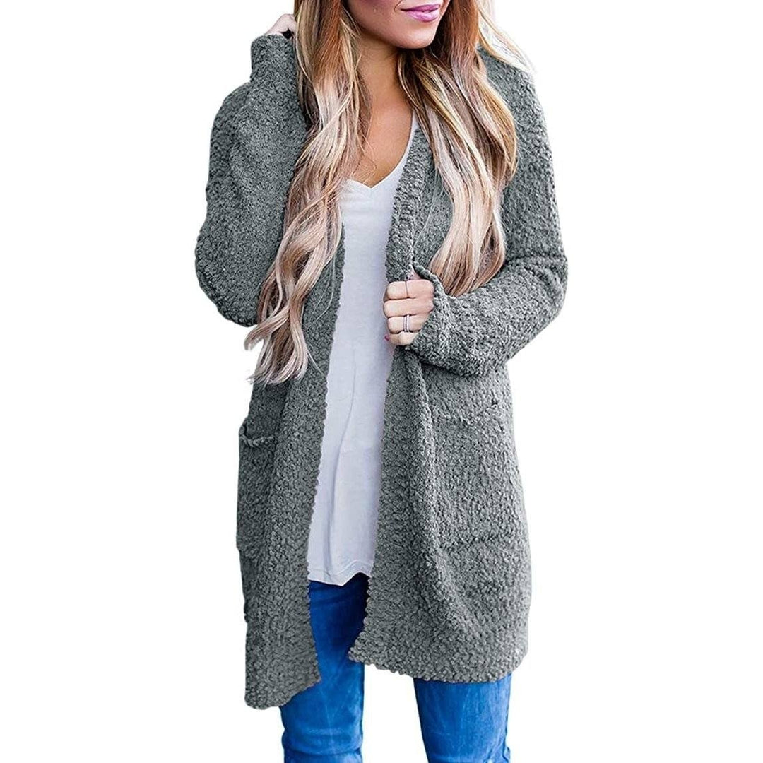 Womens Long Sleeve Soft Chunky Knit Sweater Coat Image 4