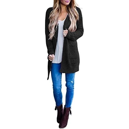 Womens Long Sleeve Soft Chunky Knit Sweater Coat Image 8