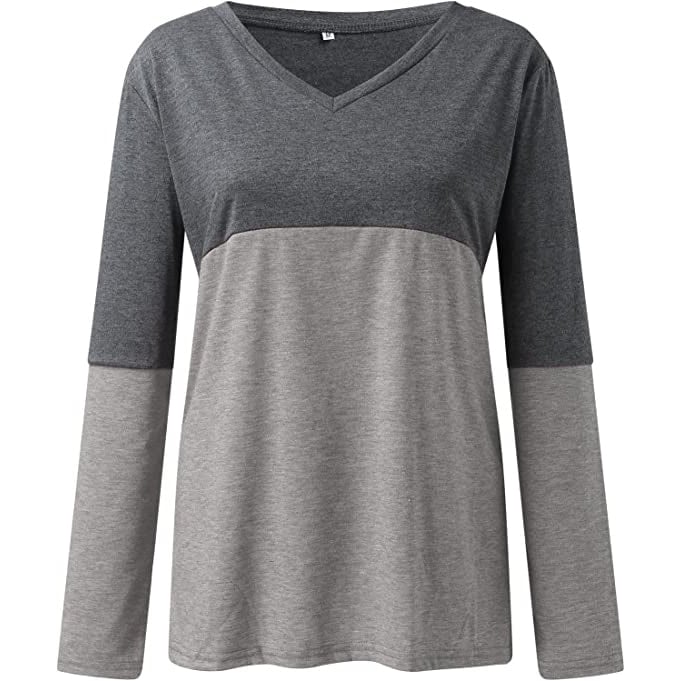 Womens Long Sleeve V Neck Loose Basic Shirt Image 3