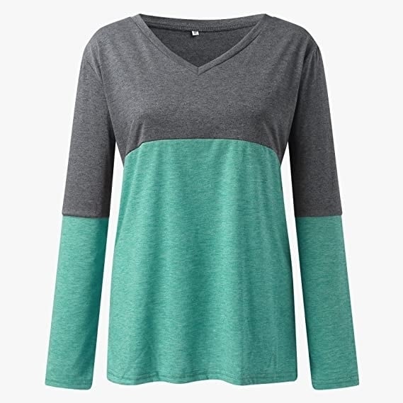 Womens Long Sleeve V Neck Loose Basic Shirt Image 4