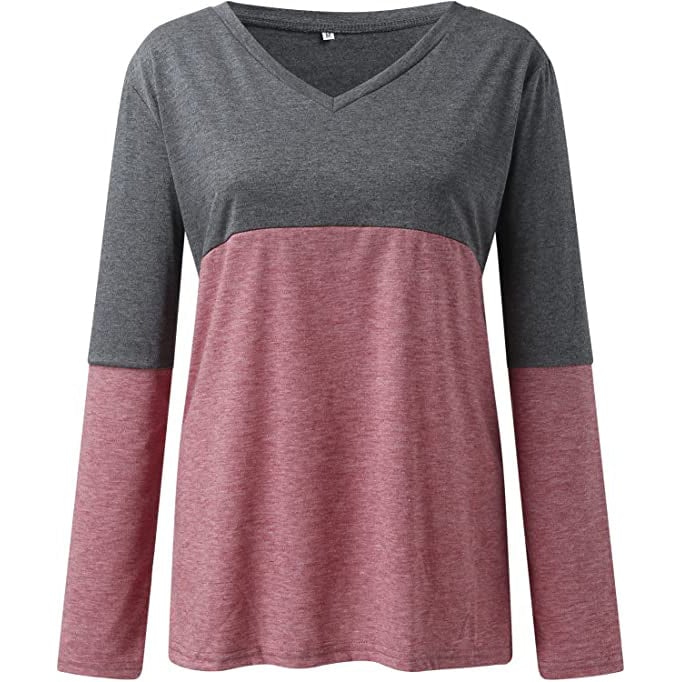 Womens Long Sleeve V Neck Loose Basic Shirt Image 4