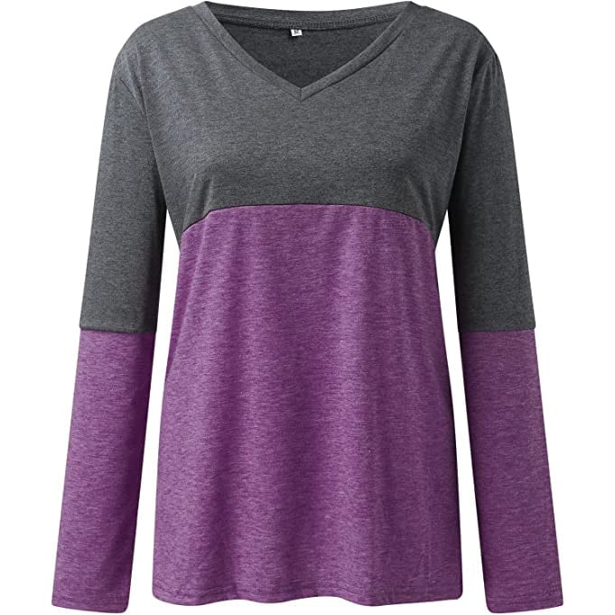 Womens Long Sleeve V Neck Loose Basic Shirt Image 6