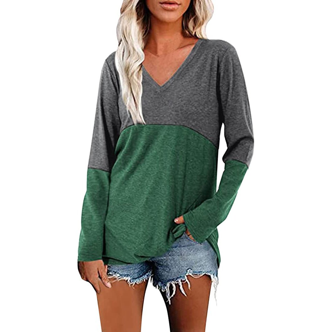 Womens Long Sleeve V Neck Loose Basic Shirt Image 8