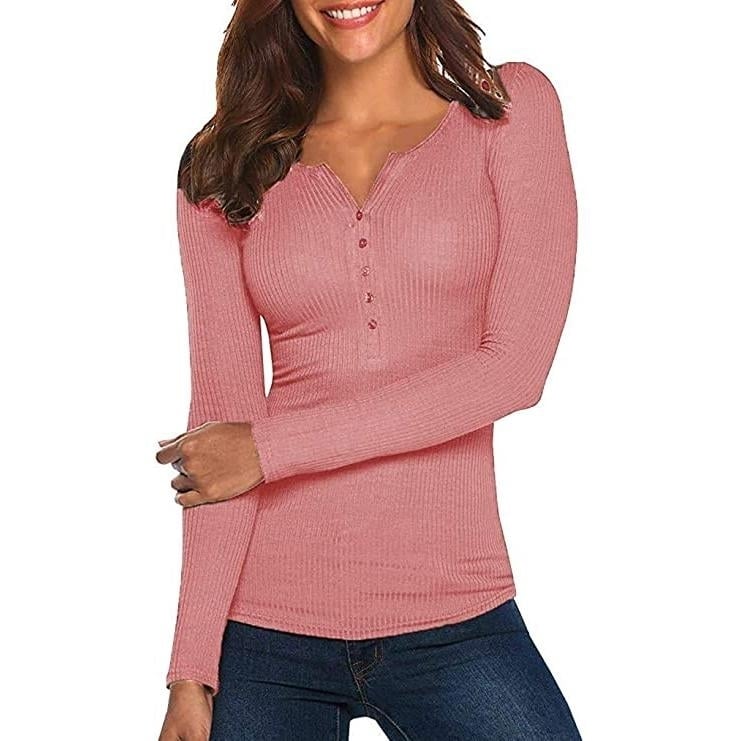 Womens Long Sleeve V Neck Ribbed Button Down Knit Sweater Fitted Top Image 3