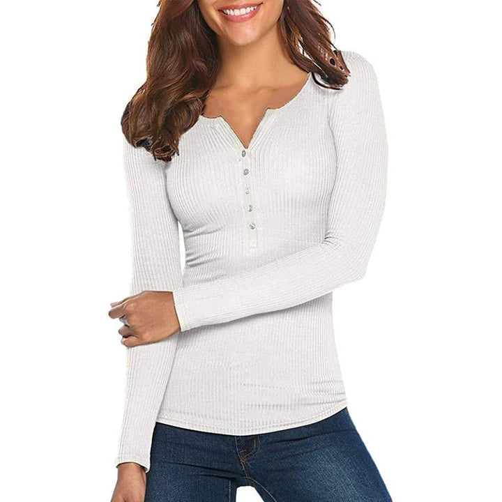 Womens Long Sleeve V Neck Ribbed Button Down Knit Sweater Fitted Top Image 4