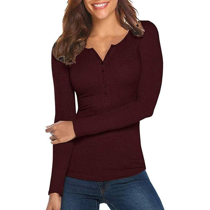 Womens Long Sleeve V Neck Ribbed Button Down Knit Sweater Fitted Top Image 4