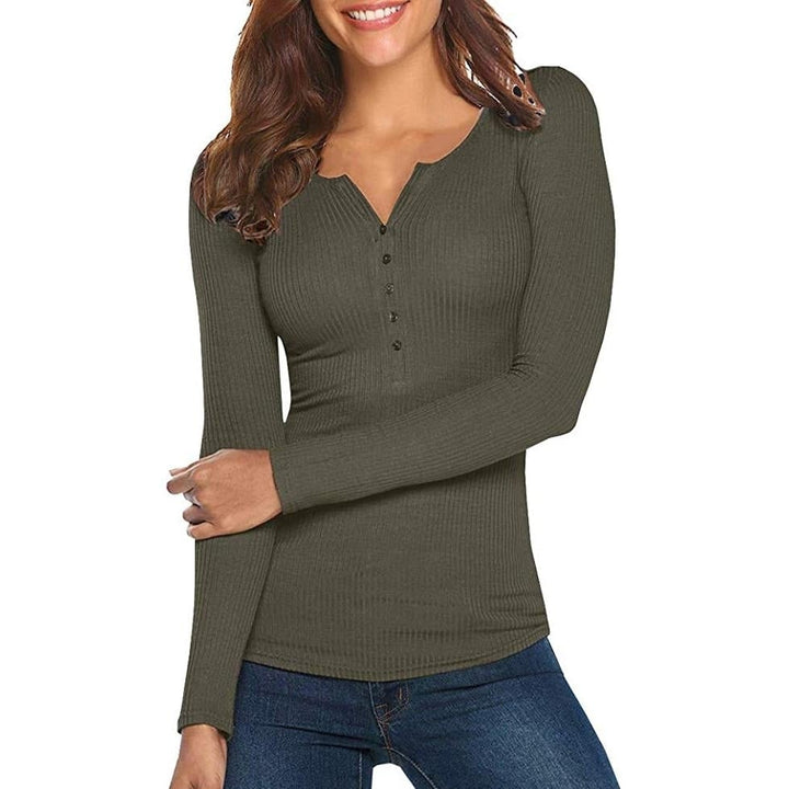 Womens Long Sleeve V Neck Ribbed Button Down Knit Sweater Fitted Top Image 7